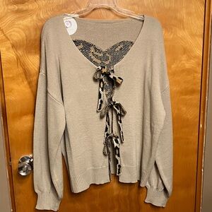ROSA CLOTHING. Lace Up Leopard Heart Cardigan. LOOK @ THE BACK! OVERSIZED M. NWT